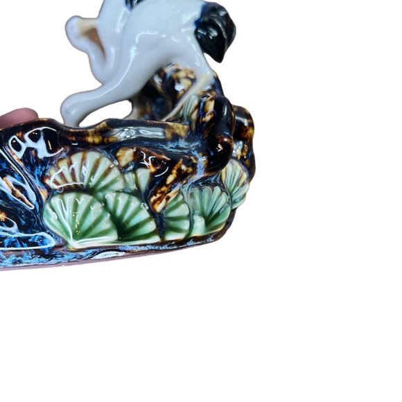 Japanese Glazed Porcelain Stork Ashtray 1960’s Mid Century Modern Lily Pads MCM - Picture 5 of 13